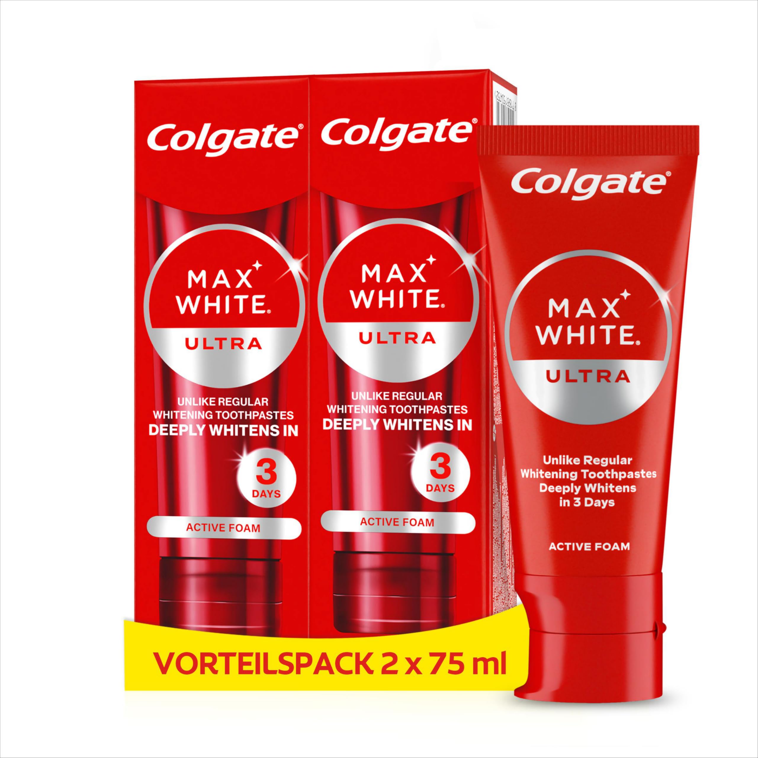 colgate-max-white-ultra-zahncreme-2x75-ml-schaum image 1